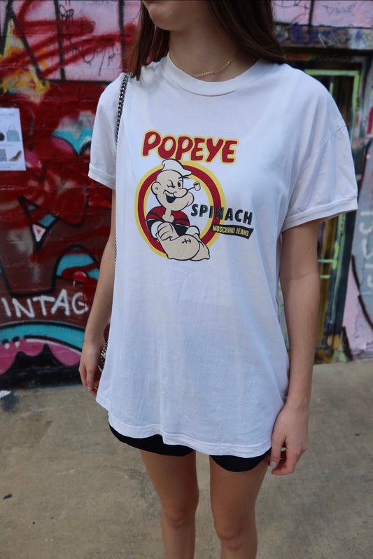 Rare Moschino Jeans Y2K White Popeye Graphic Tee