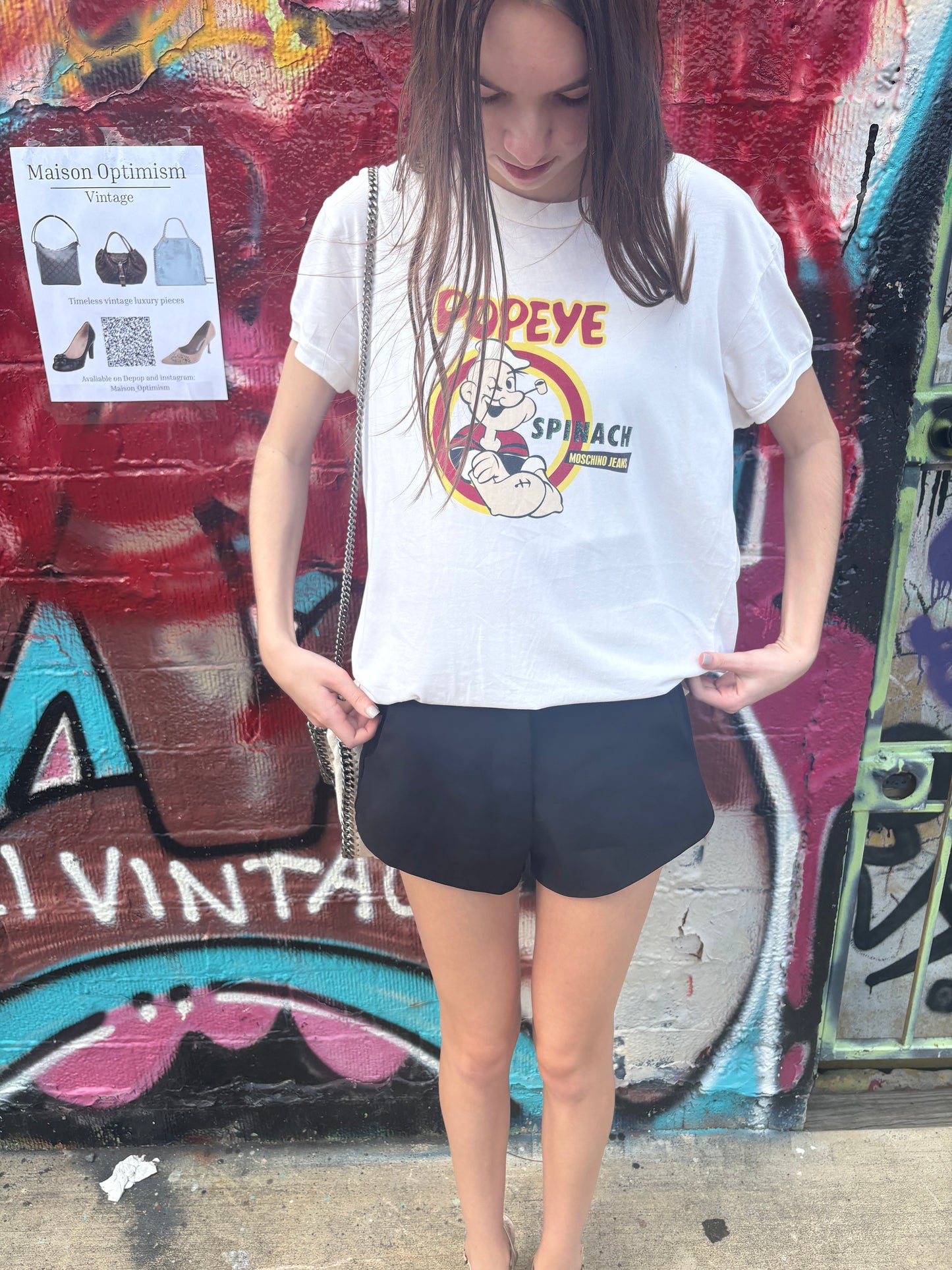 Rare Moschino Jeans Y2K White Popeye Graphic Tee