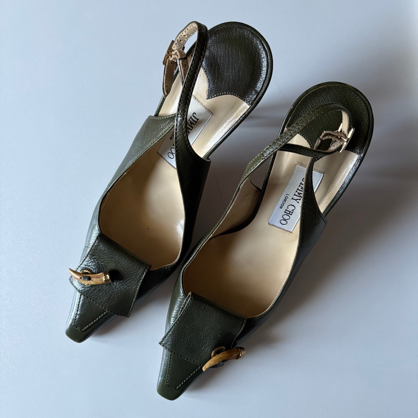 Jimmy Choo green leather slingback heels