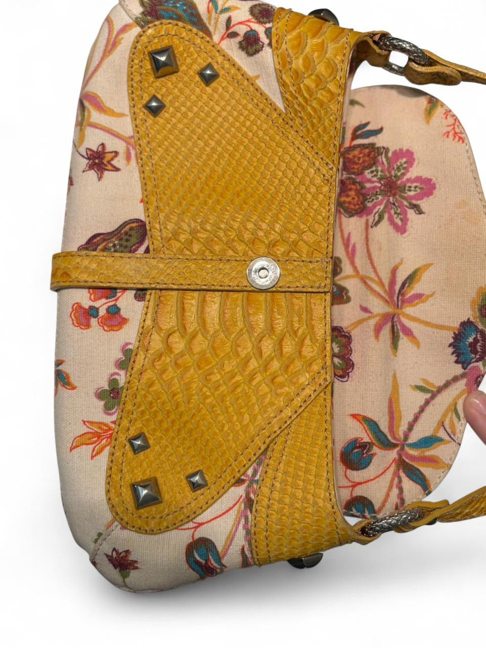 Roberto Cavalli Freedom Floral Canvas & Python-Embossed Leather Shoulder Bag