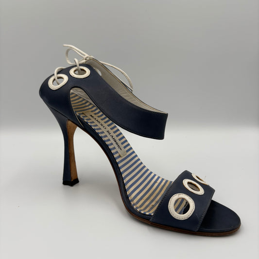 Manolo Blahnik White and Navy Stilettos- EU 39