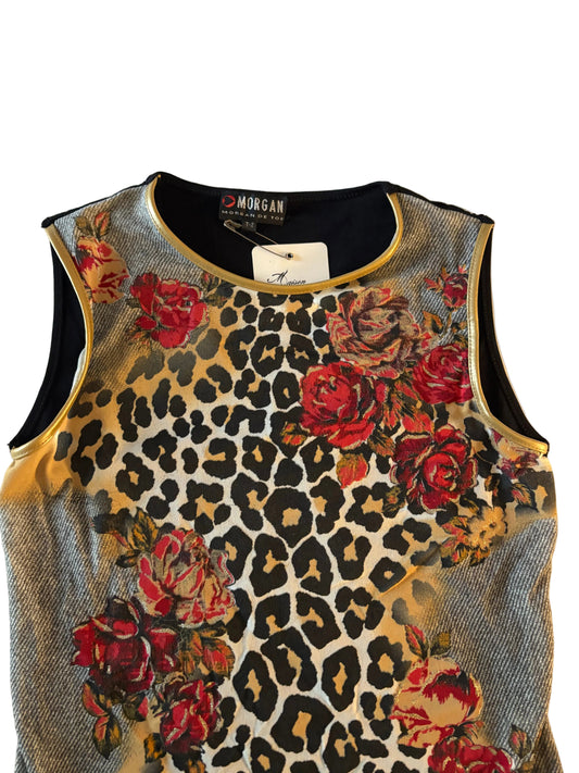 Morgan de Toi Leopard Rose Sleeveless Top