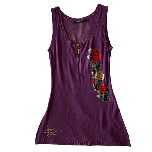 Ed Hardy Purple Tattoo Graphic Mini Dress