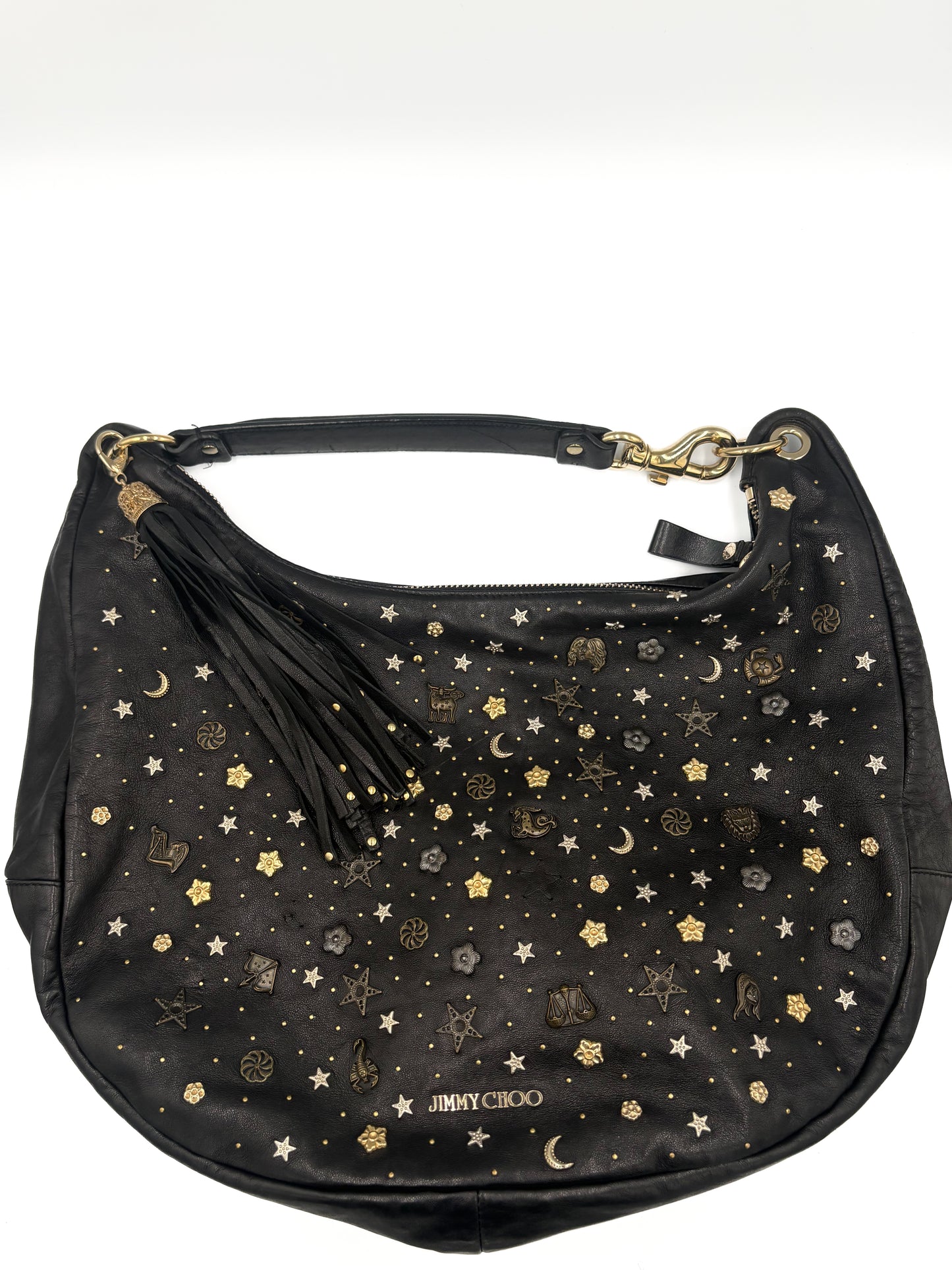 Jimmy Choo Celestial Charm Hobo Bag | Black Leather Zodiac Shoulder Bag
