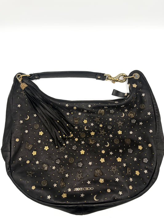 Jimmy Choo Celestial Charm Hobo Bag | Black Leather Zodiac Shoulder Bag