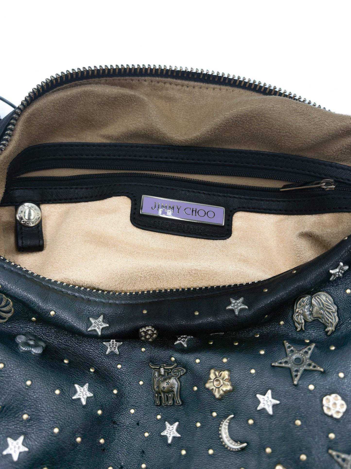 Jimmy Choo Celestial Charm Hobo Bag | Black Leather Zodiac Shoulder Bag