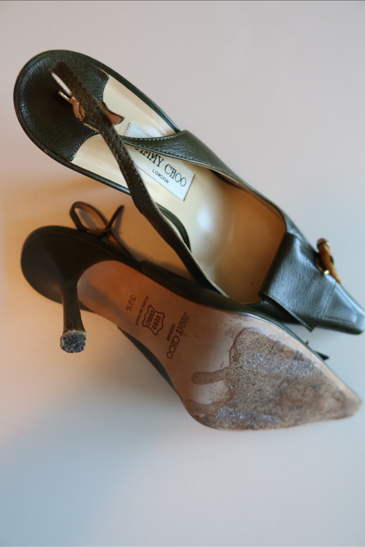 Jimmy Choo green leather slingback heels