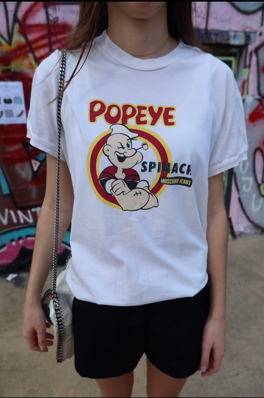 Rare Moschino Jeans Y2K White Popeye Graphic Tee