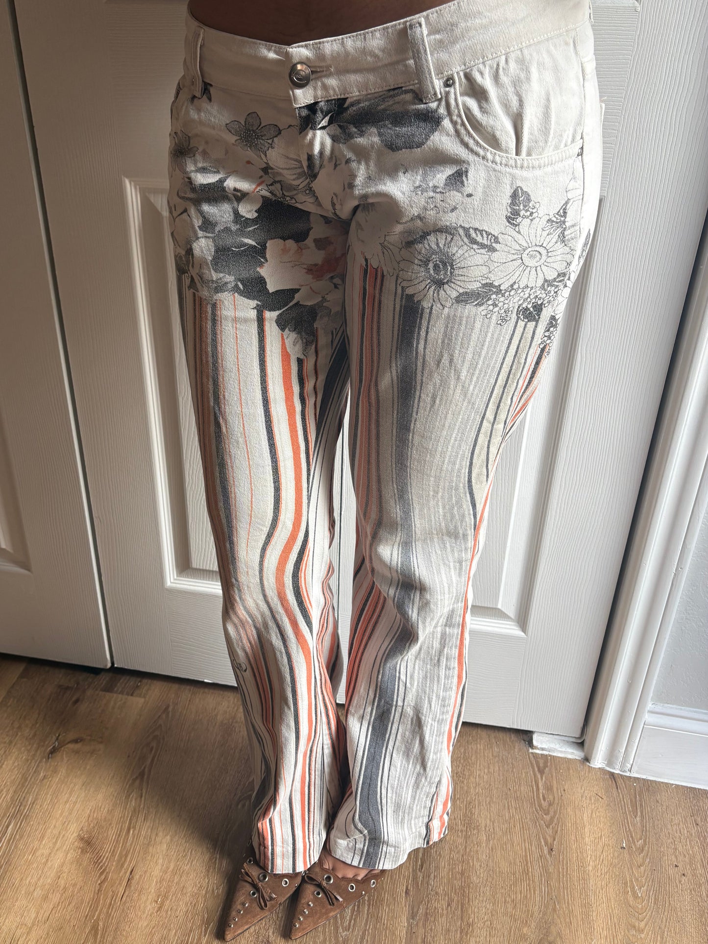 Vintage Just Cavalli Floral + Striped Bootcut Jeans- Size 28