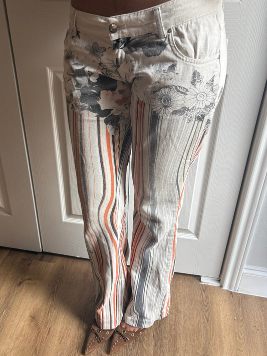 Vintage Just Cavalli Floral + Striped Bootcut Jeans- Size 28