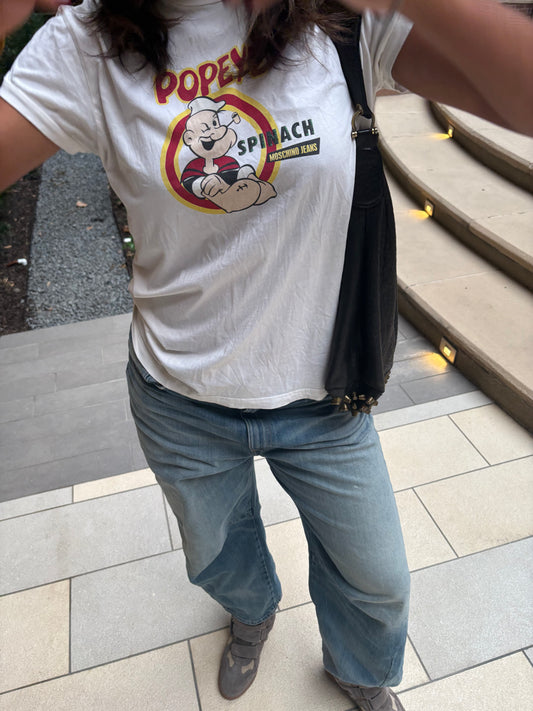 Rare Moschino Jeans Y2K White Popeye Graphic Tee