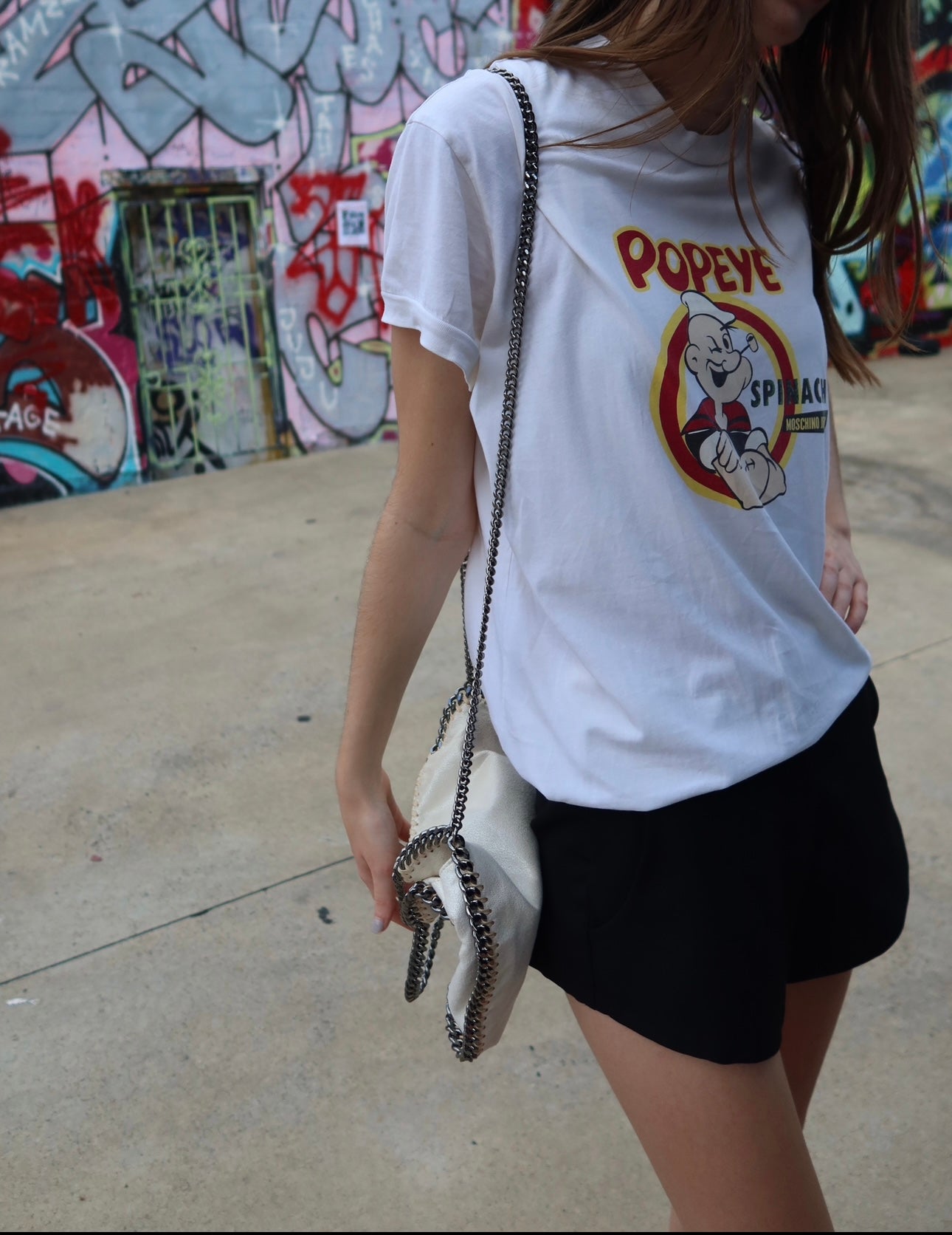 Rare Moschino Jeans Y2K White Popeye Graphic Tee