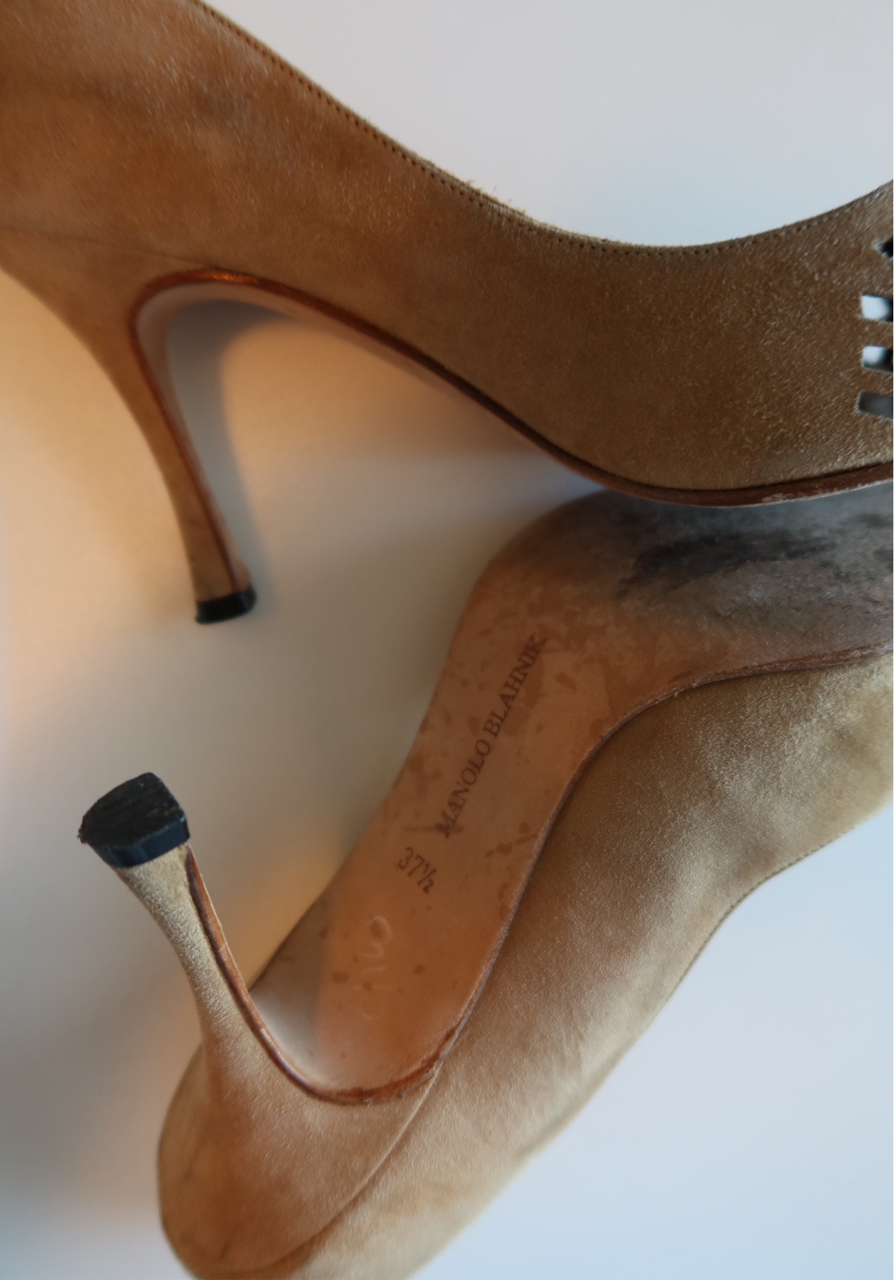 Manolo Blahnik Brown Suede Cutout Heels