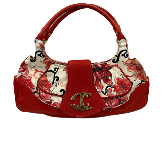 Roberto Cavalli Floral Canvas & Leather Shoulder Bag