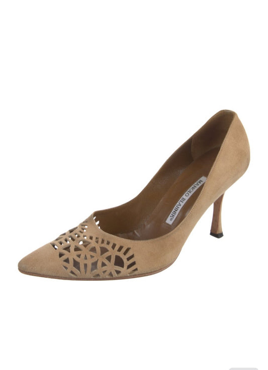 Manolo Blahnik Brown Suede Cutout Heels