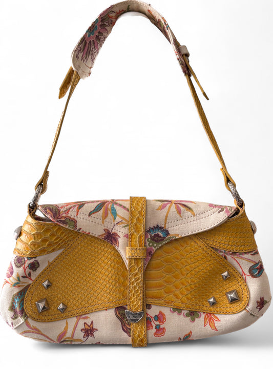Roberto Cavalli Freedom Floral Canvas & Python-Embossed Leather Shoulder Bag