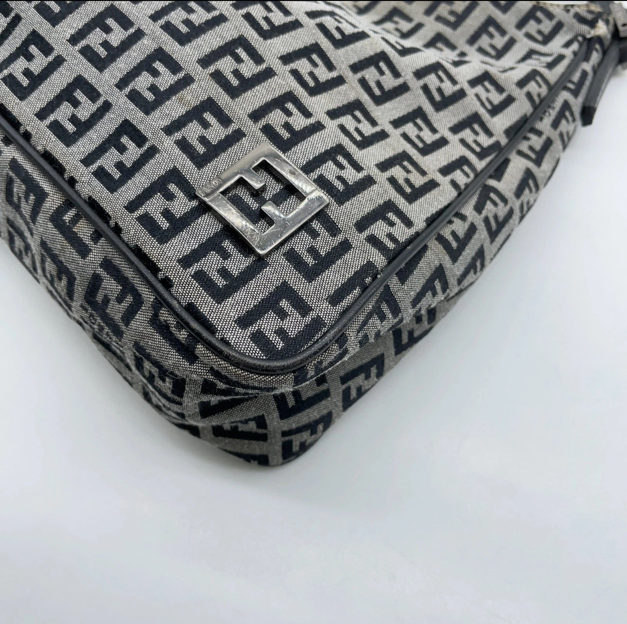 Fendi Zucca Mamma bucket canvas in navy shoulder w/dustbag