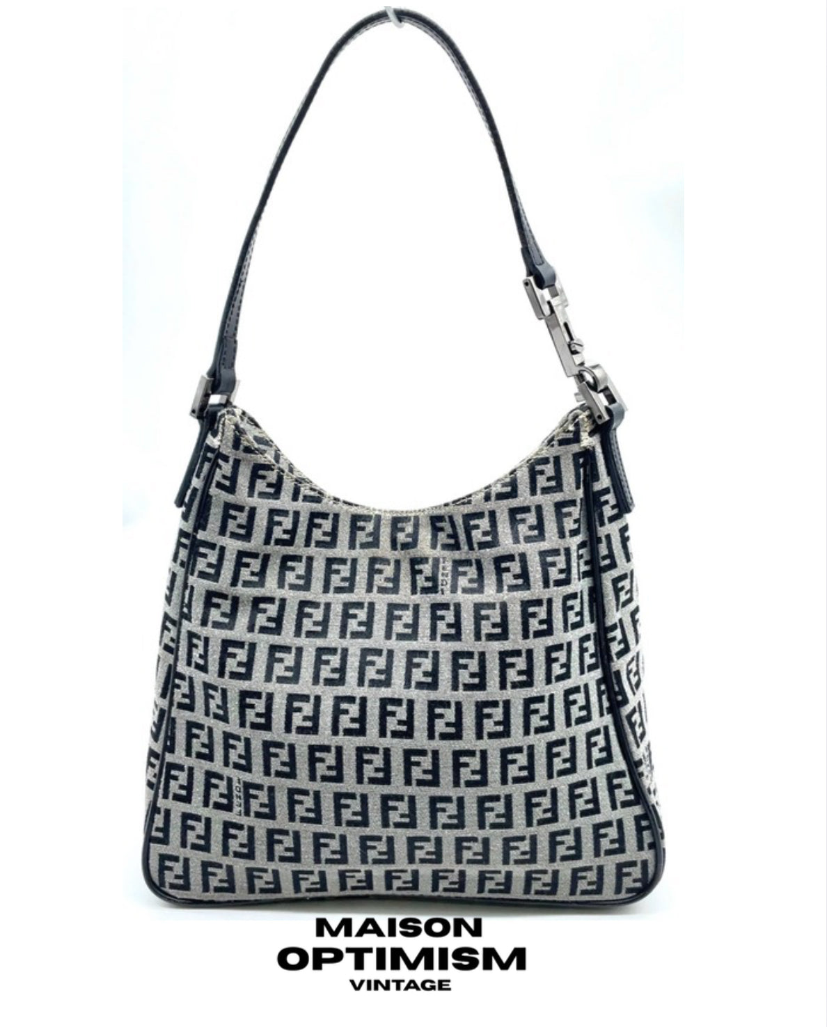 Fendi Zucca Mamma bucket canvas in navy shoulder w/dustbag