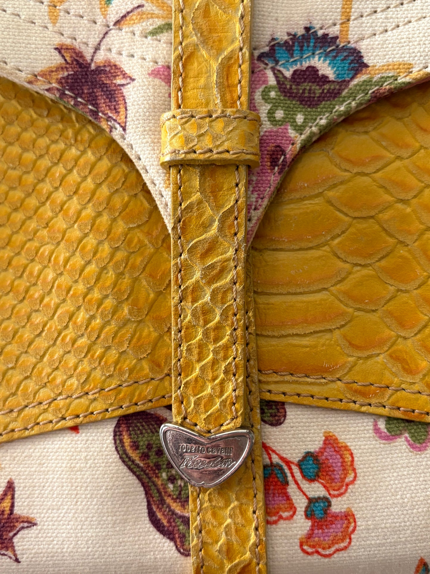 Roberto Cavalli Freedom Floral Canvas & Python-Embossed Leather Shoulder Bag