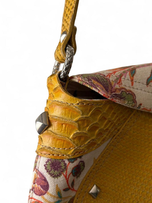 Roberto Cavalli Freedom Floral Canvas & Python-Embossed Leather Shoulder Bag