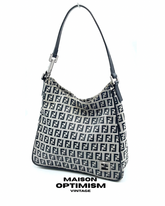 Fendi Zucca Mamma bucket canvas in navy shoulder w/dustbag