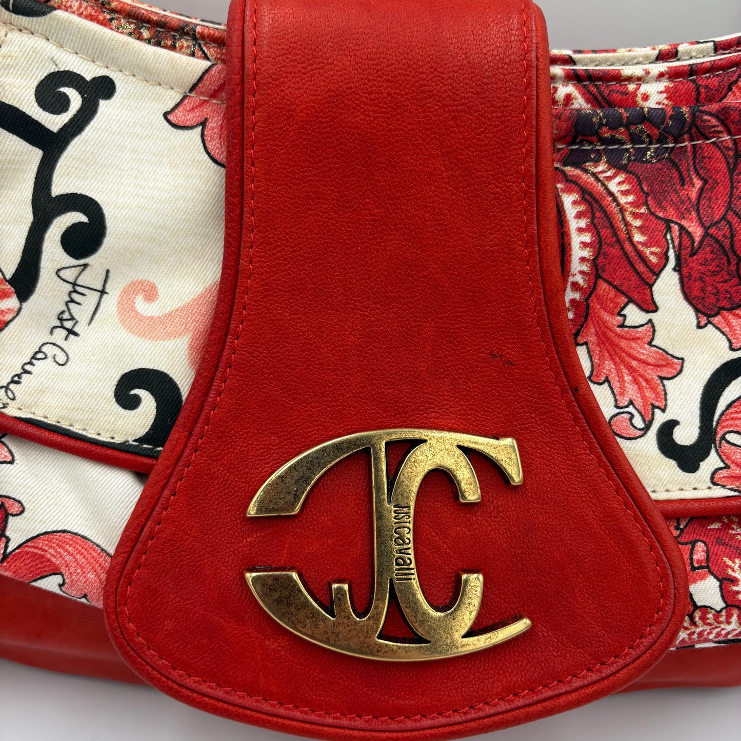 Roberto Cavalli Floral Canvas & Leather Shoulder Bag