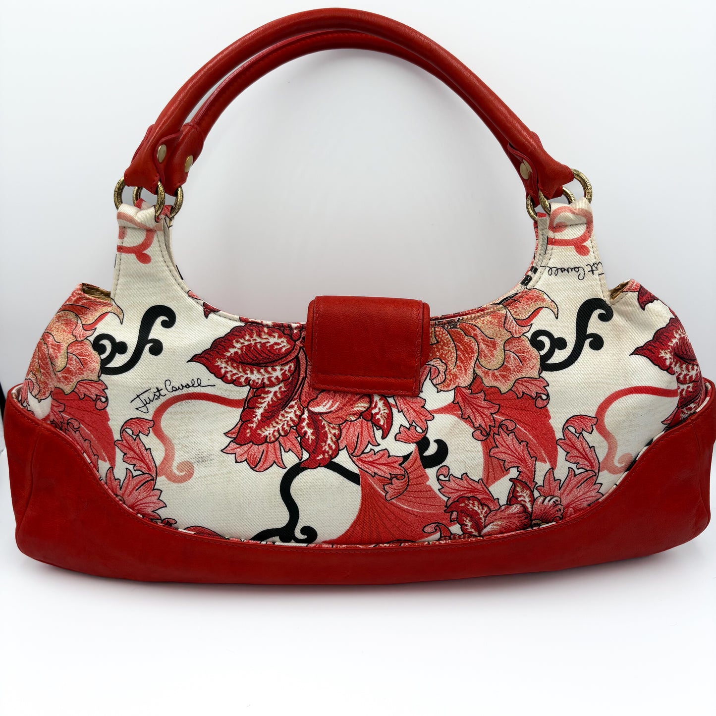 Roberto Cavalli Floral Canvas & Leather Shoulder Bag