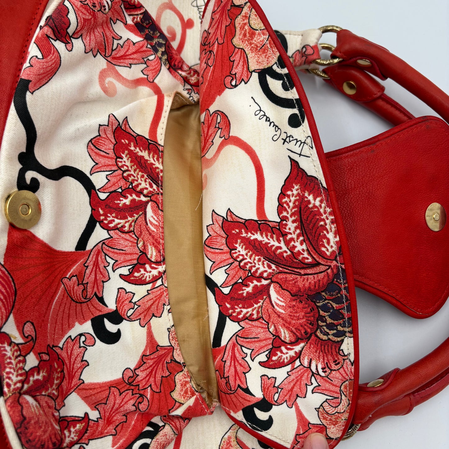 Roberto Cavalli Floral Canvas & Leather Shoulder Bag