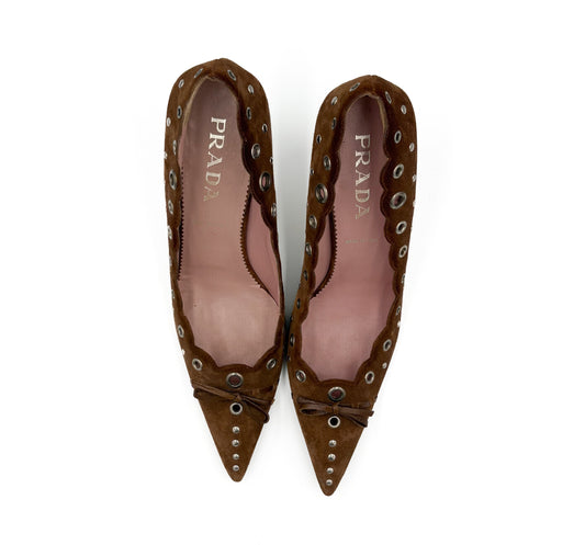 Prada brown suede eyelet mule heels- EU 40