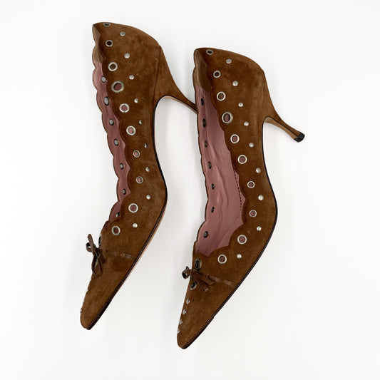 Prada brown suede eyelet mule heels- EU 40