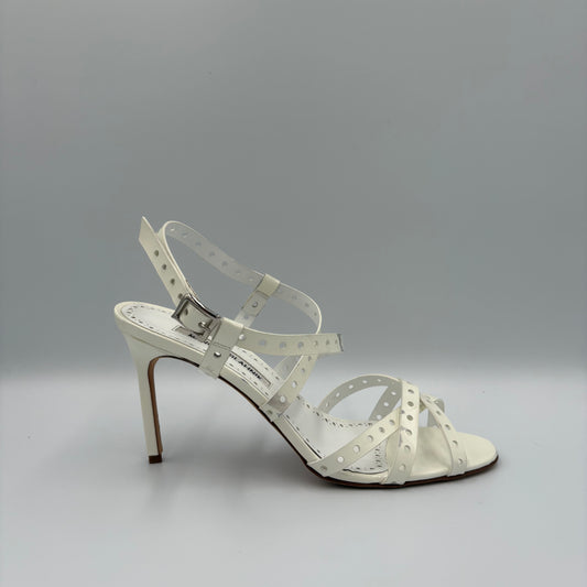 Manolo Blahnik White Patent Leather Eyelet Heel - EU 39