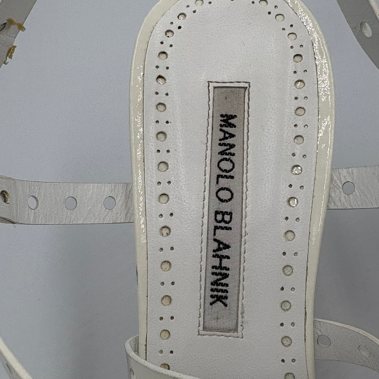 Manolo Blahnik White Patent Leather Eyelet Heel - EU 39