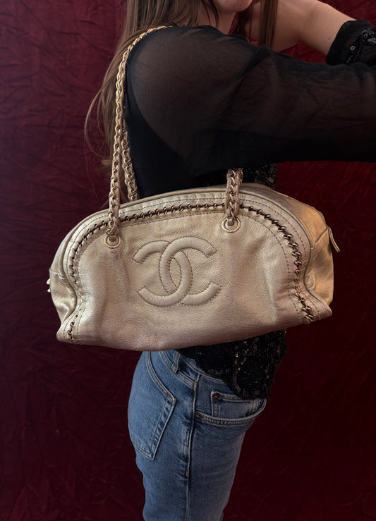 Chanel Metallic Gold Luxe Ligne Bowler Bag- Medium