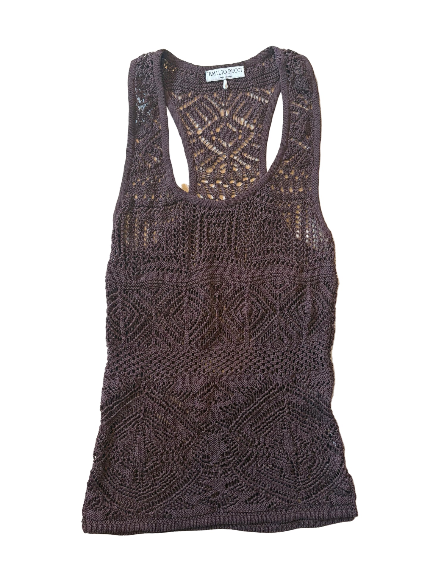 Emilio Pucci F/W 2014 Runway Brown Crochet Knit Tank Top- XS
