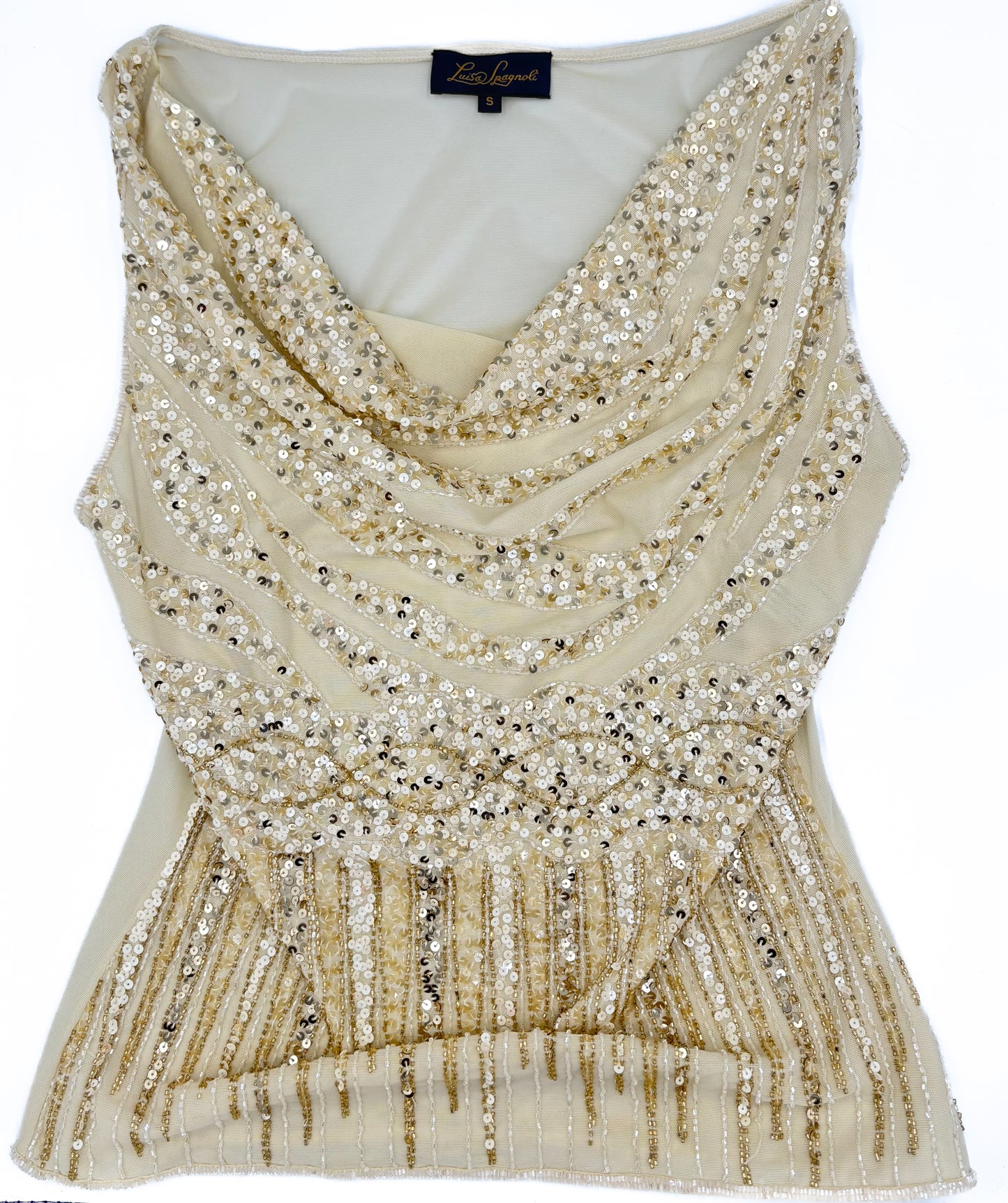 Luisa Spagnoli Beaded Cowl Neck Top- Size S