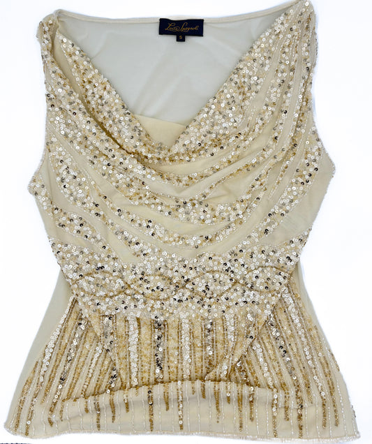 Luisa Spagnoli Beaded Cowl Neck Top- Size S