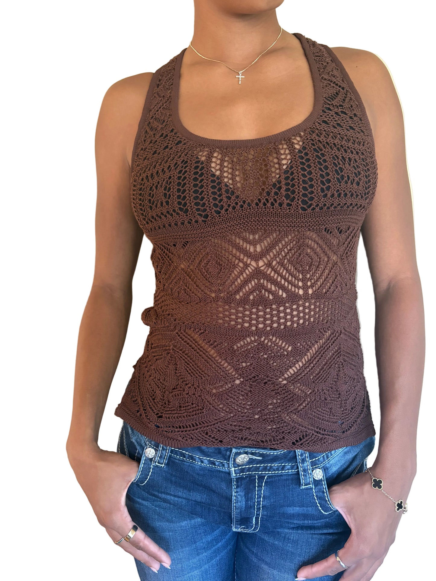 Emilio Pucci F/W 2014 Runway Brown Crochet Knit Tank Top- XS