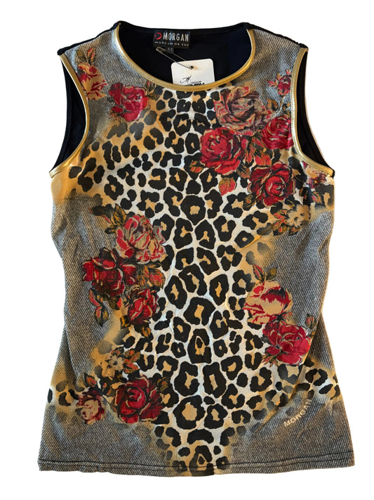 Morgan de Toi Leopard Rose Sleeveless Top